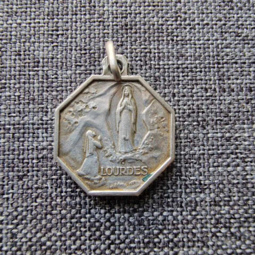 Lourdes medal Enameled pendant 