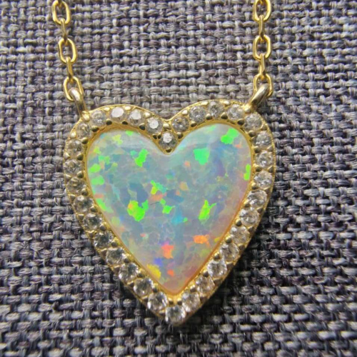 Opal Gold plated heart on 16" to 18" chain